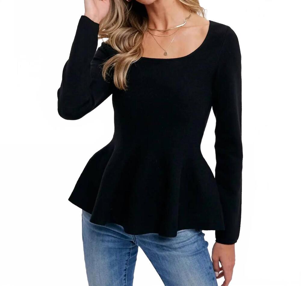 NEW BLUIVY clare peplum knit top in black